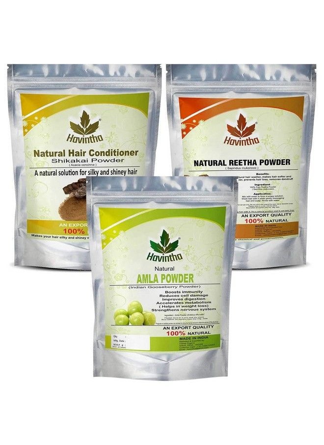 Havintha - Amla Reetha Shikakai Powder Combo Pack Of 3 For Healthy Hair ( Each 100 Gm ) - Image 1