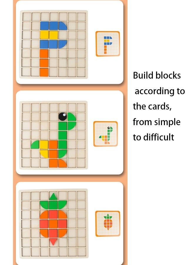 Mosaic 3D Blocks Puzzle, Wooden Pattern Blocks with Reference Cards, Children's Tabletop Game, Classic Early Educational Geometric Shape Puzzle Toys for Kids Ages 3+ - Image 2