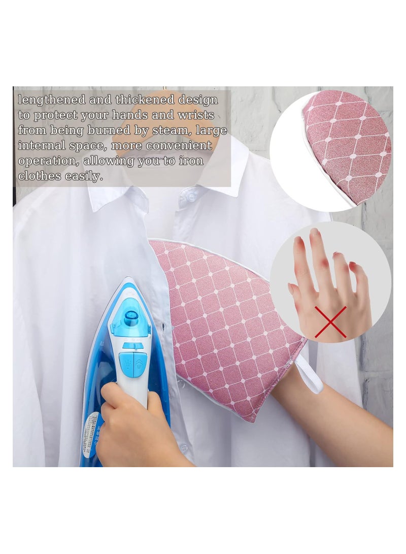 SOLARAE 2 Pieces Gloves for Steamer Garment Steamer Ironing Gloves Waterproof Anti Steam Mitt with Finger Loop Heat Resistant Ironing Board for Clothes Steamers Protective Ironing Board Holder (Pink, Plaid) - Image 2