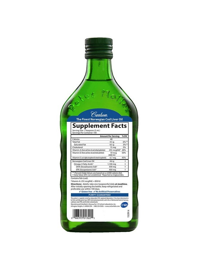 Carlson زيت كبد السمك 1100 ملغ أوميغا 3 بالإضافة إلى فيتامينات أ ود3 زيت كبد سمك القد النرويجي البري مستخرج بشكل مستدام زيت السمك الشمالي سائل غير منكه 500 مل (16.9 أونصة سائلة) - Image 3