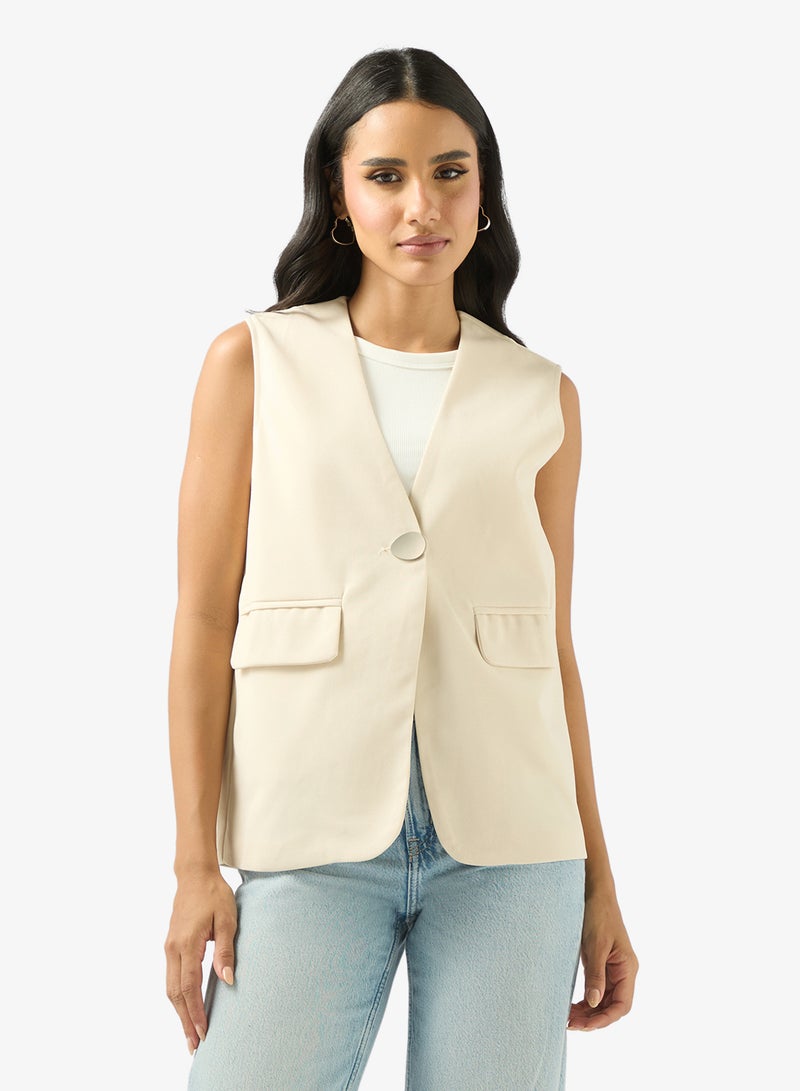 Ginger Longline Button Up Vest with Pocket Detail - Image 1