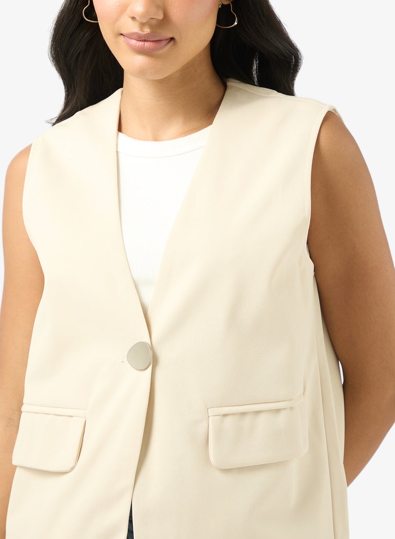 Ginger Longline Button Up Vest with Pocket Detail - Image 3