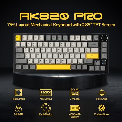 EPOMAKER Ajazz AK820 Pro 75% Wireless Mechanical Keyboard with TFT Smart Display&Knob, Gasket-Mounted Gaming Keyboard, Bluetooth/2.4GHz/USB-C Wired (Grey, Flying Fish Switch) - Image 2