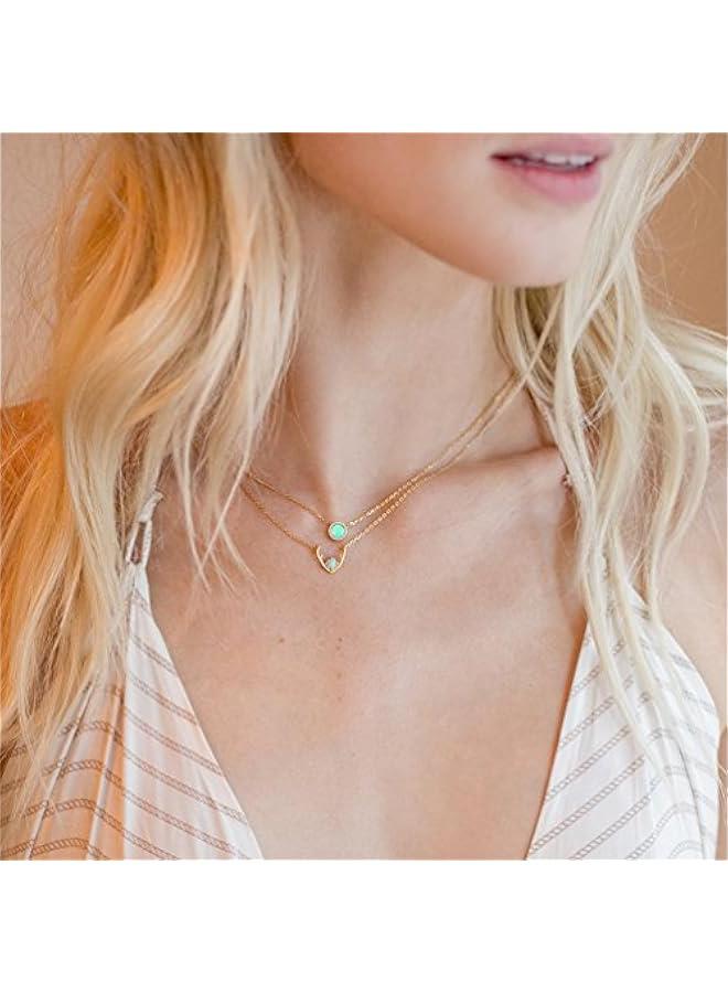 PAVOI 14K Gold Plated Opal Pendant Necklaces for Women | Created Opal Cubic Zirconia Dainty Necklace | erfly Round Triangle Antler Bar Pendants - Image 4
