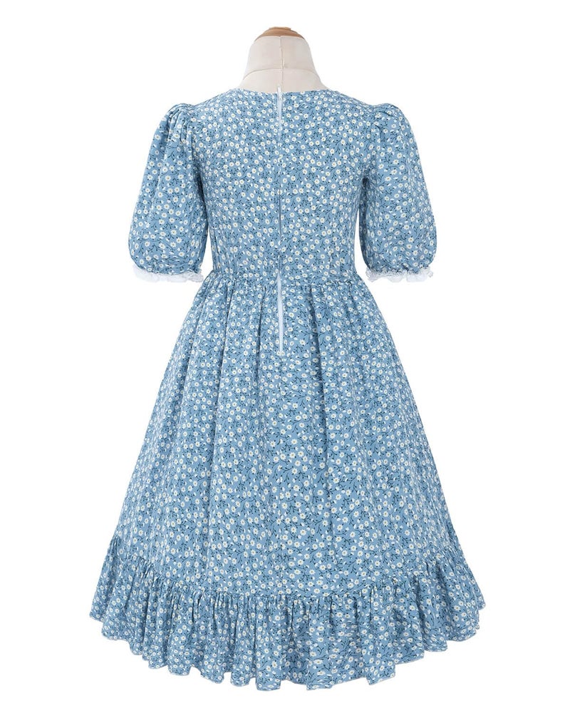 Nuoqi Pioneer Dresses for Girls Prairie Girl Dress Colonial Girl Costume 4-5, Blue - Image 3