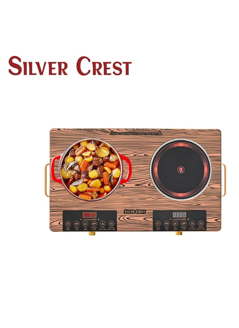 SILVER CREST SilverCrest Double Infrared Electric Stove – Each Burner 3500W | 4-Digit LED Display, Programmable 3-Hour Timer, Multiple Cooking Modes, Compatible with All Cookware  - Image 1
