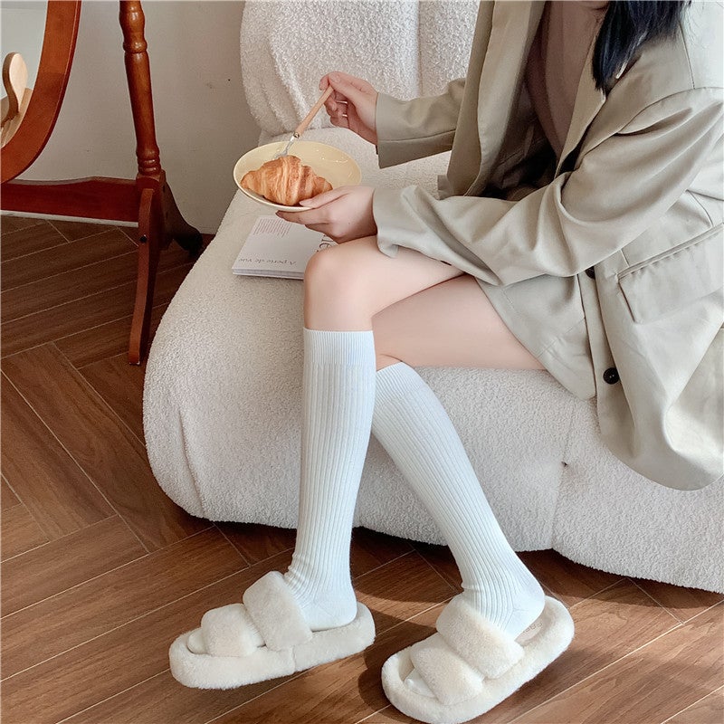 Wool Socks Women'S Vertical All-Match Cashmere Solid Color Knee-High Pile Socks Japanese Maillard Color Cauff Socks - Image 4