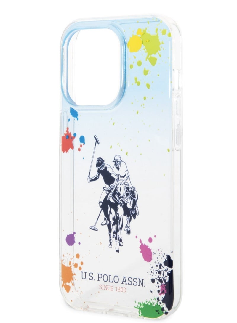 يو اس بولو غطاء متعددة الكربونات/ تي بي يو تصميم فلوريدا لآيفون 14 برو ماكس - أزرق / برتقالي - Image 1