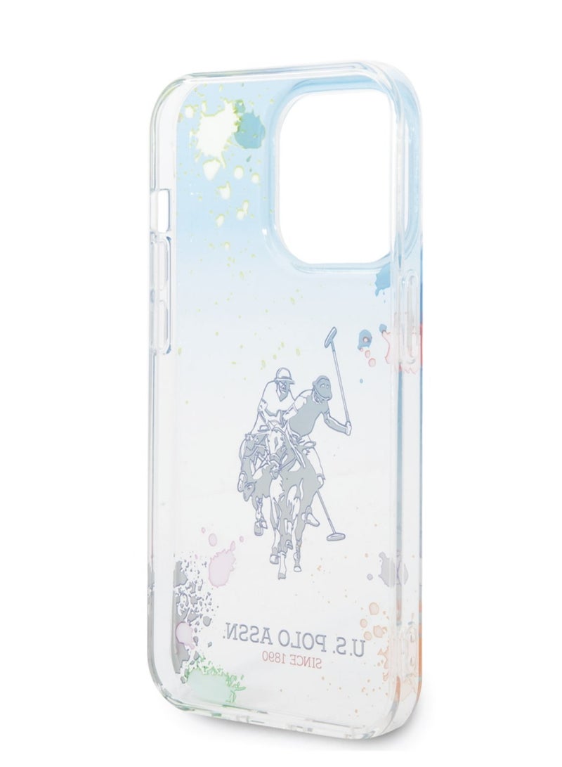 يو اس بولو غطاء متعددة الكربونات/ تي بي يو تصميم فلوريدا لآيفون 14 برو ماكس - أزرق / برتقالي - Image 4