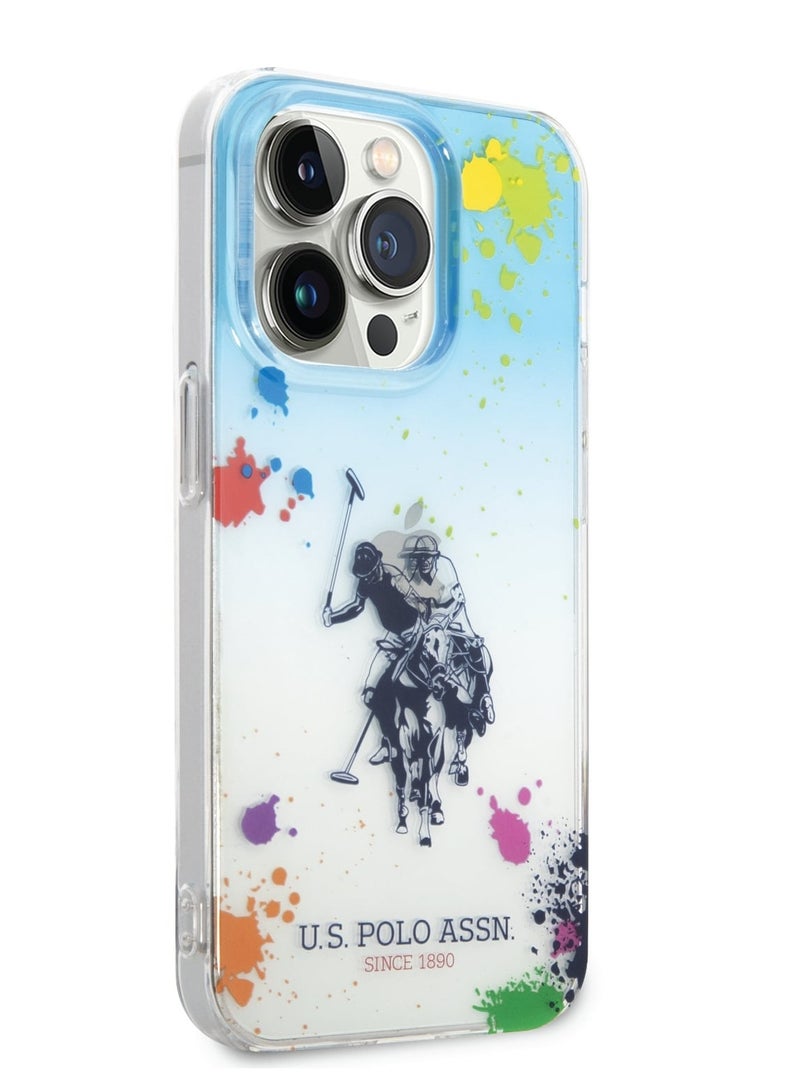 يو اس بولو غطاء متعددة الكربونات/ تي بي يو تصميم فلوريدا لآيفون 14 برو ماكس - أزرق / برتقالي - Image 5