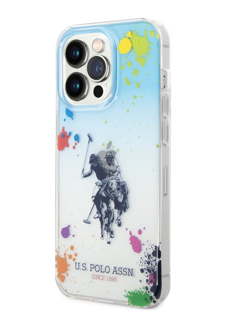 يو اس بولو غطاء متعددة الكربونات/ تي بي يو تصميم فلوريدا لآيفون 14 برو ماكس - أزرق / برتقالي - Image 3