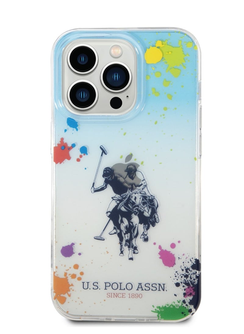 يو اس بولو غطاء متعددة الكربونات/ تي بي يو تصميم فلوريدا لآيفون 14 برو ماكس - أزرق / برتقالي - Image 2