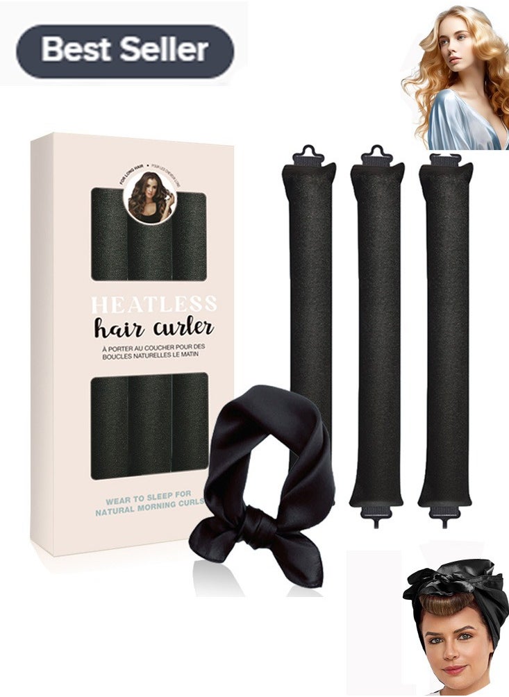 Meiyilan Heatless Hair Curler Jumbo Set, Overnight Rods for No Heat Curls - Velvet Satin Flexi Rods Sleep in Curlers Blowout, Hair Styling Accessories with Silk Scarf  - Image 1