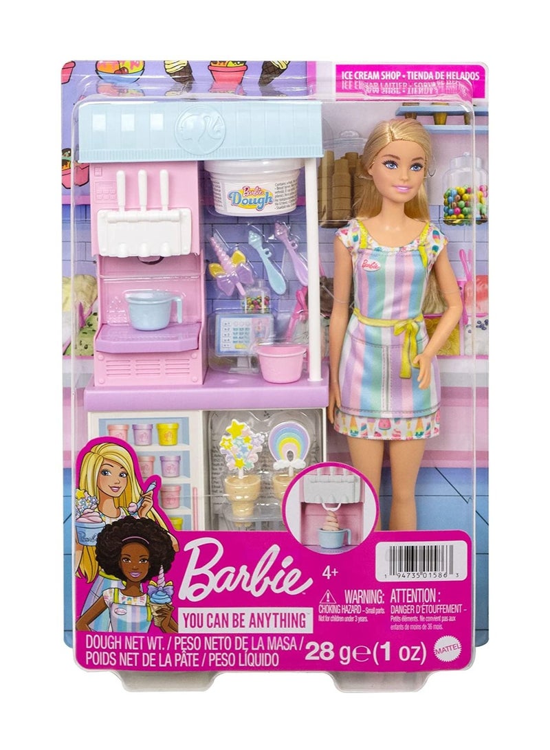 Mattel Games Barbie Ice Cream Shop Playset with Blonde Doll 12inch - Image 1