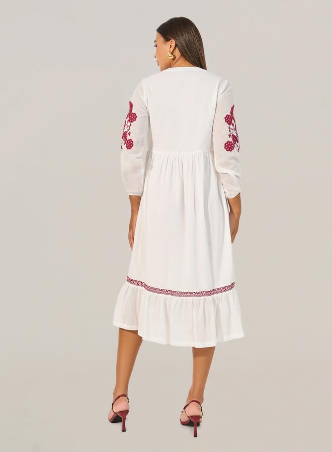 Styli Embroidered Long Sleeves A-Line Midi Dress - Image 5
