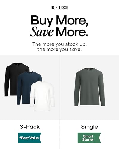 True Classic Long Sleeve Shirts for Men — Mens Long Sleeve Tee-Shirts, Henley Shirts for Men or Waffle-Knit Thermal T-Shirts - Classic Crew Neck - Regular, Pack of 3, Variety, L - Image 5