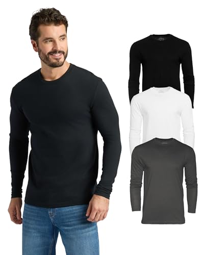 True Classic Long Sleeve Shirts for Men — Mens Long Sleeve Tee-Shirts, Henley Shirts for Men or Waffle-Knit Thermal T-Shirts - Classic Crew Neck - Regular, Pack of 3, Variety, L - Image 1