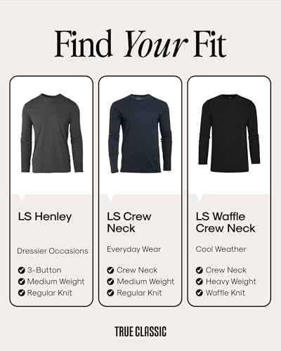 True Classic Long Sleeve Shirts for Men — Mens Long Sleeve Tee-Shirts, Henley Shirts for Men or Waffle-Knit Thermal T-Shirts - Classic Crew Neck - Regular, Pack of 3, Variety, L - Image 4