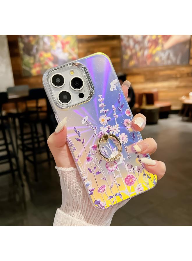 اس-توب جراب لهاتف iPhone 13 Pro مزود بحلقة زهرة مطلية بالكهرباء بالليزر، جراب هاتف TPU - Image 1