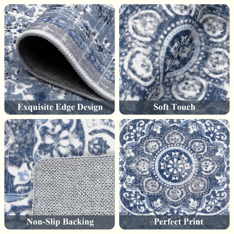 Ileading Boho Kitchen Rugs Sets 3 Piece with Runner Floral Kitchen Floor Mat Carpet Farmhouse Kitchen Rugs and Mats Non Skid Washable Runner Rug for Kitchen Floor Office Sink Laundry, Blue - Image 4
