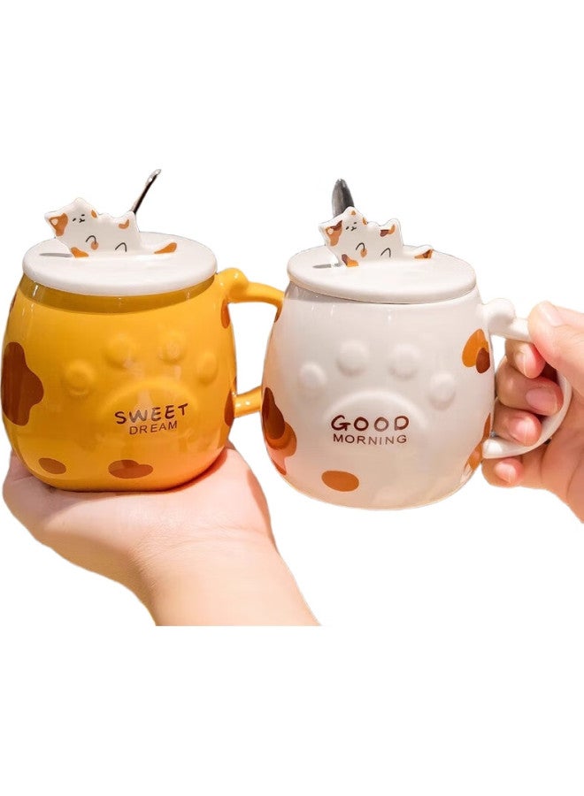 Pinyu Mug, Coffee Cup, Ceramic Cup, Aesthetically Pleasing Water Cup, Home Use With Lid And Spoon, Large Capacity Cat Brewing Cup, White - Image 2