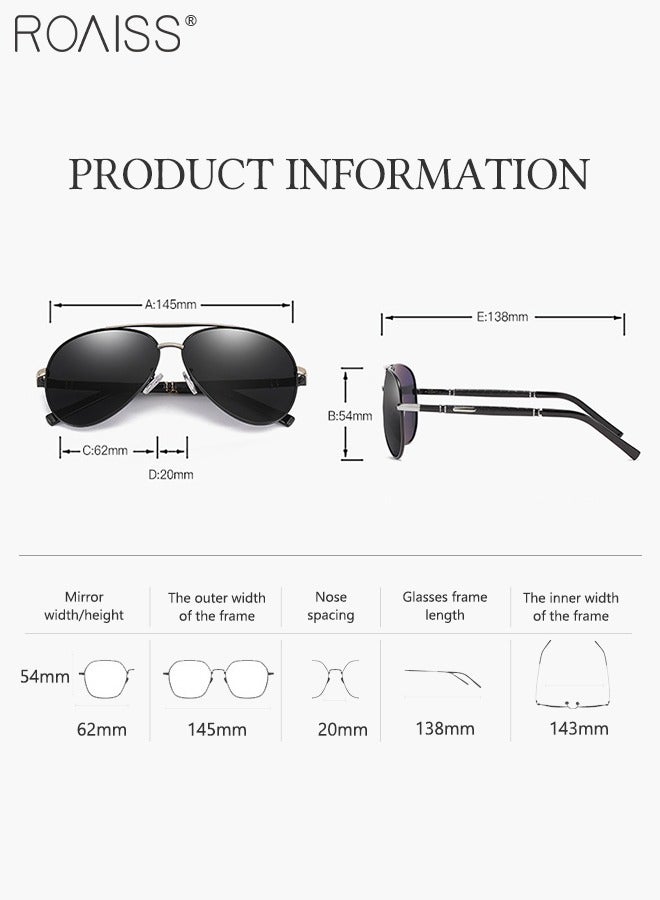 رويس نظارة أفياتور شمسية مستقطبة رجالية، نظارة الشمس الواقية من الأشعة فوق البنفسجية 400 بإطار معدني، ظلال شمس مضادة للوهج عصرية للرجال مناسبة للقيادة وصيد الأسماك والسفر، أسود فضي، 62 مم - Image 4