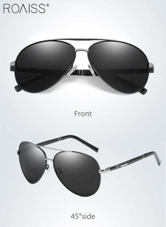 رويس نظارة أفياتور شمسية مستقطبة رجالية، نظارة الشمس الواقية من الأشعة فوق البنفسجية 400 بإطار معدني، ظلال شمس مضادة للوهج عصرية للرجال مناسبة للقيادة وصيد الأسماك والسفر، أسود فضي، 62 مم - Image 5