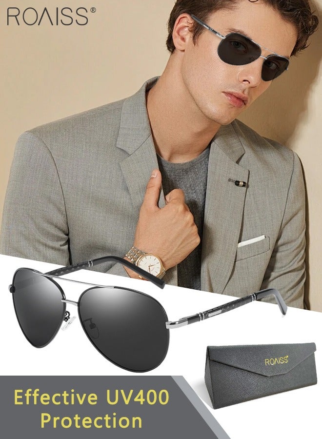 رويس نظارة أفياتور شمسية مستقطبة رجالية، نظارة الشمس الواقية من الأشعة فوق البنفسجية 400 بإطار معدني، ظلال شمس مضادة للوهج عصرية للرجال مناسبة للقيادة وصيد الأسماك والسفر، أسود فضي، 62 مم - Image 1