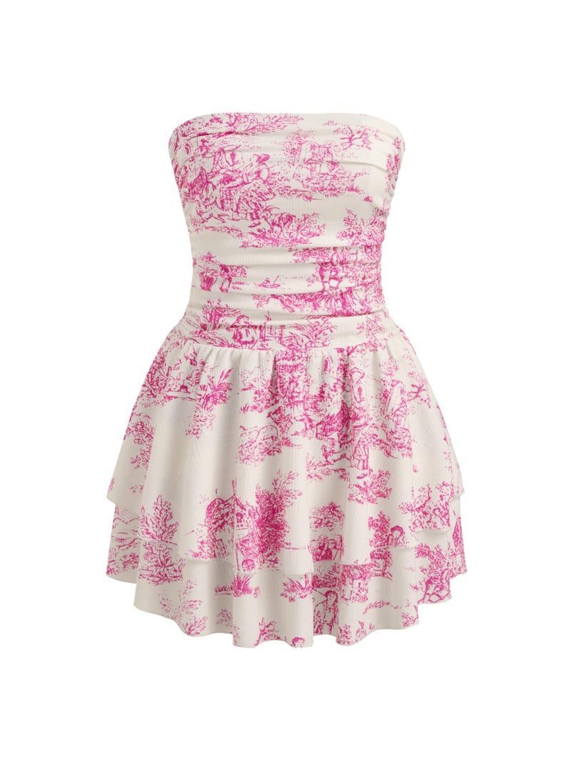 CIDER Women's Summer Cocktail Dress - Tube Ruched Ruffle Mini Dress - Image 1