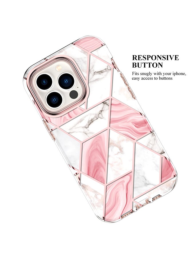 O Ozone Case for iPhone 14 Pro Max,Slim Full-Body Smooth Gloss Finish Marble Shockproof Bumper Stylish Phone Cases Cover for Men Women-Pink - Image 4