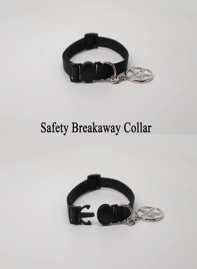 Real Metal Black Cat Collar with Wiccan Pagan Pentacle Silver Finish On Safety Breakaway Collar Adjustable Neck Size 8 to 12 Inches - Image 4