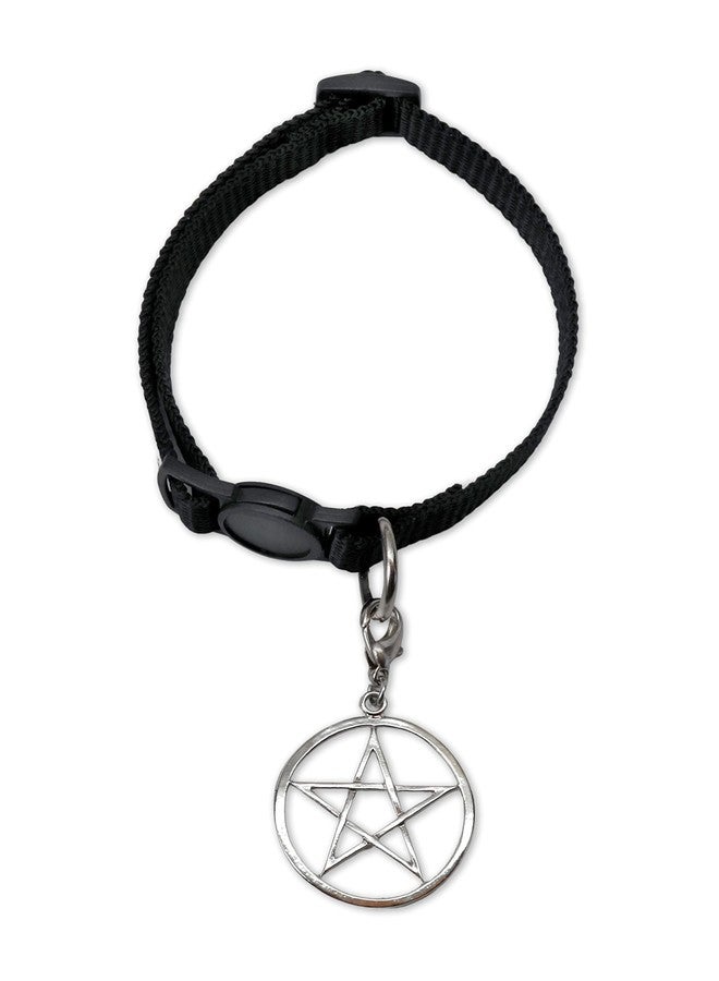 Real Metal Black Cat Collar with Wiccan Pagan Pentacle Silver Finish On Safety Breakaway Collar Adjustable Neck Size 8 to 12 Inches - Image 1