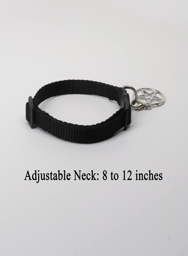 Real Metal Black Cat Collar with Wiccan Pagan Pentacle Silver Finish On Safety Breakaway Collar Adjustable Neck Size 8 to 12 Inches - Image 5