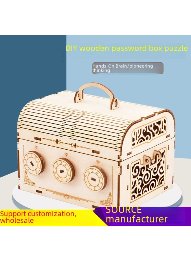 Children's Educational Wooden Three-dimensional Puzzle Adult Wooden Diy Mosaic Handmade Password Box Puzzle-Color:JJ201 Large Password Box - Image 2