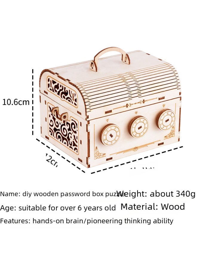Children's Educational Wooden Three-dimensional Puzzle Adult Wooden Diy Mosaic Handmade Password Box Puzzle-Color:JJ201 Large Password Box - Image 5