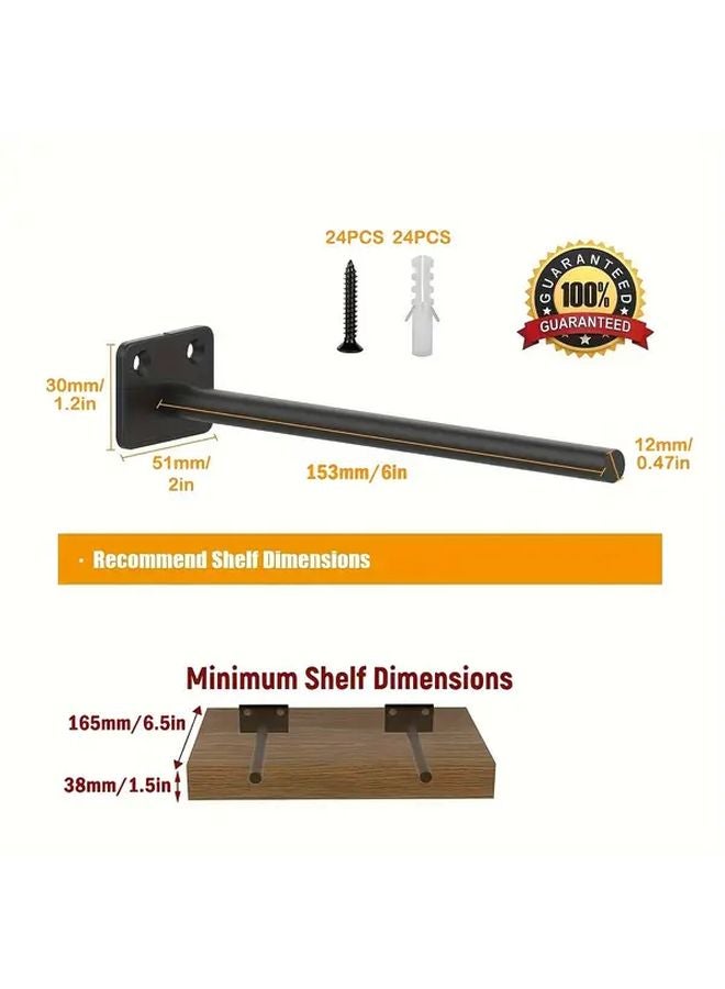 12 Pack 6 Inch Black Steel Floating Shelf Brackets Hidden Support With Screws - Image 4