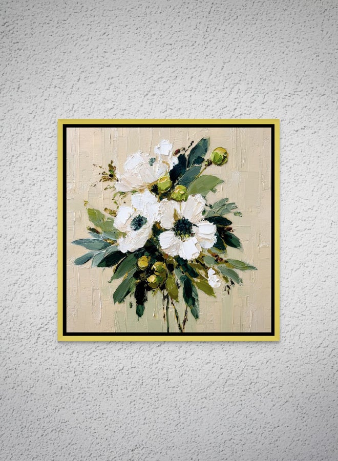 Art Decor Framed Canvas Square Print of White Flower Bouquet Modern Abstract Floral Botanical Art Living Room Bedroom Office Décor - Image 1