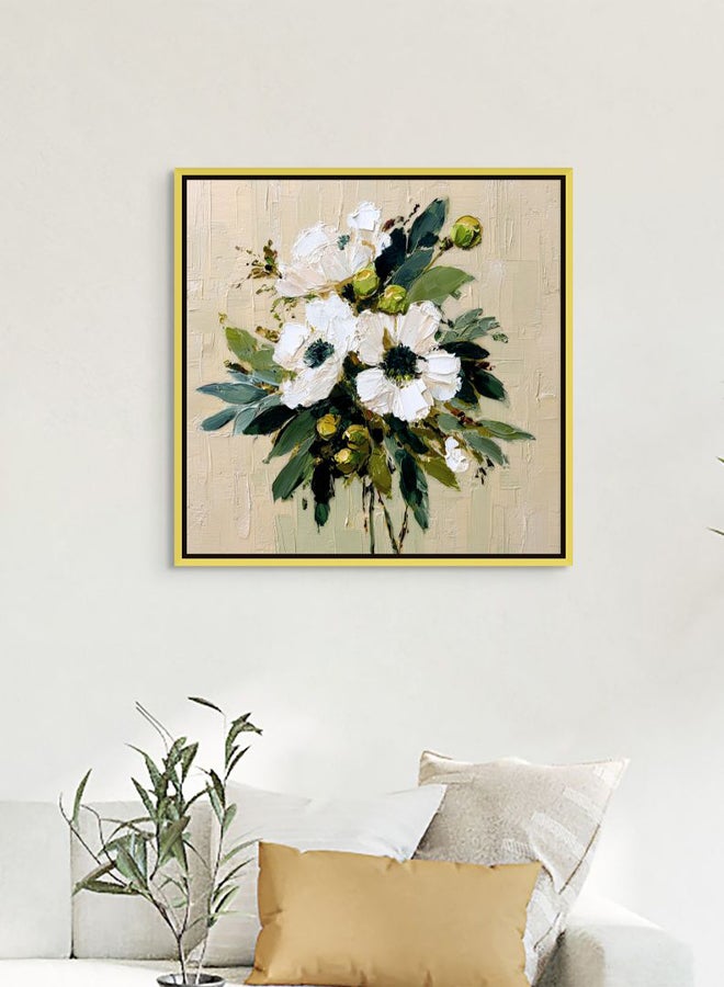 Art Decor Framed Canvas Square Print of White Flower Bouquet Modern Abstract Floral Botanical Art Living Room Bedroom Office Décor - Image 2