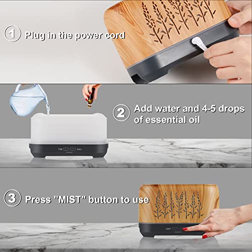 OKTOYO Essential Oil Diffuser with Flame Light, Upgraded Super Quiet Diffusers for Aromatherapy Essential Oils Mist Humidifiers with 3 Mist Mode 4 Timer Waterless Auto Shut-Off for Home Office(Wood) - Image 3