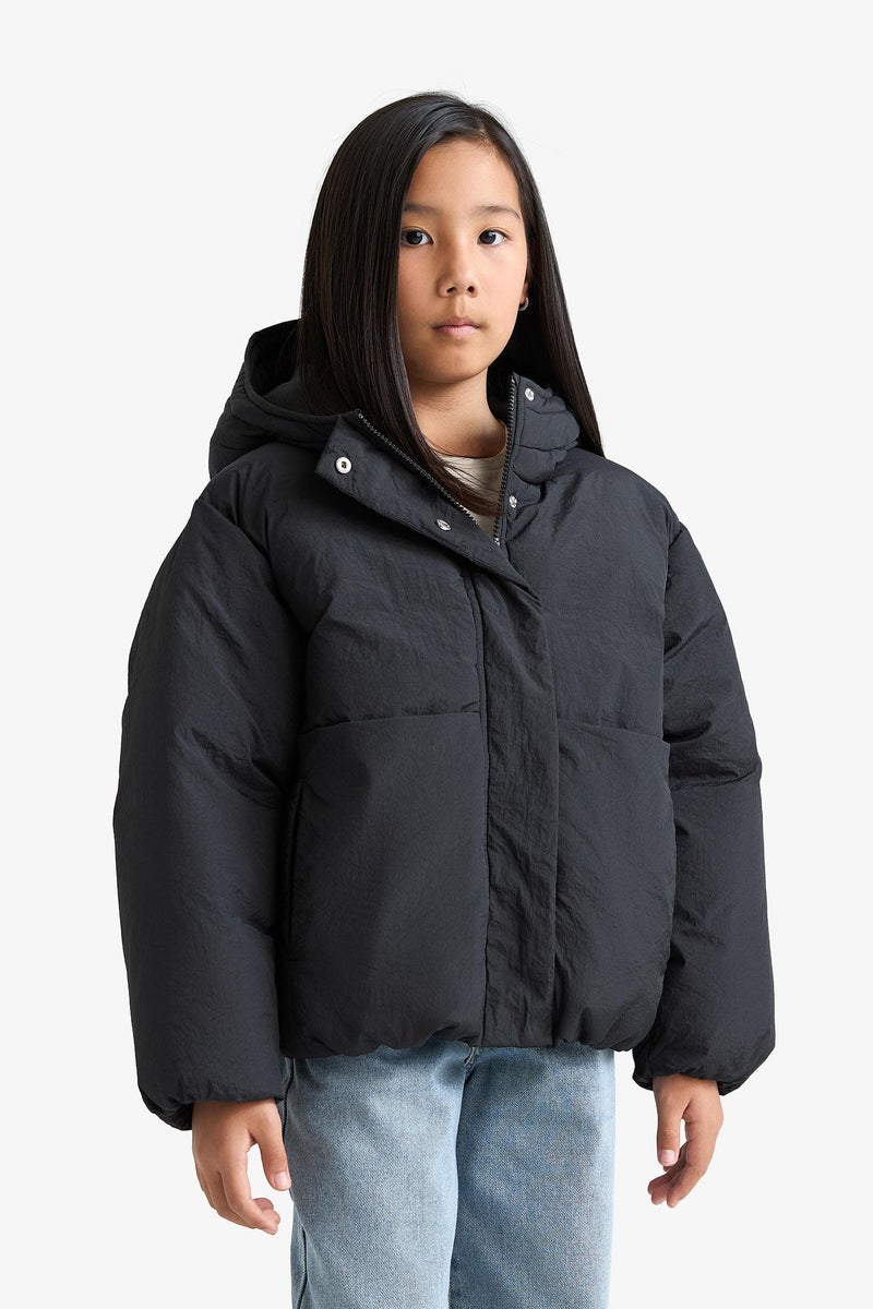 DeFacto Black Girl Girl Hooded Waterproof Zip-Up Puffer Jacket Casual - Image 5