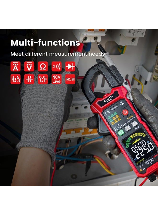 KAIWEETS Digital Intelligent Clamp Meter,Professional Current Clamp, AC/DC Voltage Voltage NCV Temperature Inrush Current Measurement, KC602 - Image 3