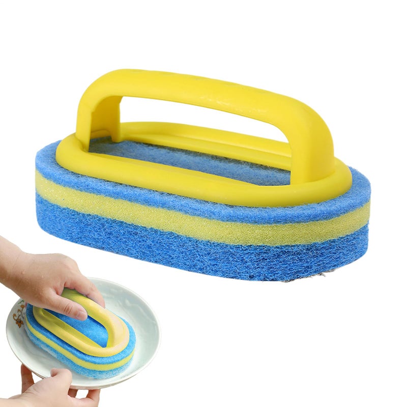 Heavy Duty Cleaning Sponge With Ergonomic Handle Yellow For Kitchen Bathroom Sink Tile - Image 2