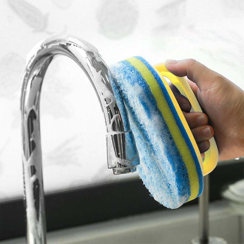 Heavy Duty Cleaning Sponge With Ergonomic Handle Yellow For Kitchen Bathroom Sink Tile - Image 4