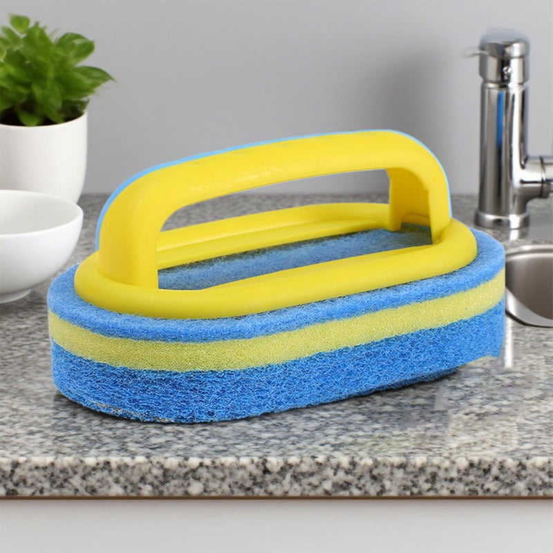 Heavy Duty Cleaning Sponge With Ergonomic Handle Yellow For Kitchen Bathroom Sink Tile - Image 5