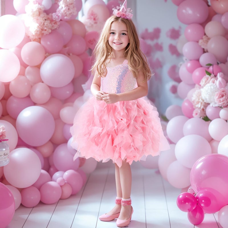 Suppromo Pink Tulle Birthday Dress for Girls Kids Tutu Sequin Princess Party Dresses for Baby Girls Prom Sneaker Ball Gown Dance Pageant Graduation Christmas Outfit 7-8T - Image 3