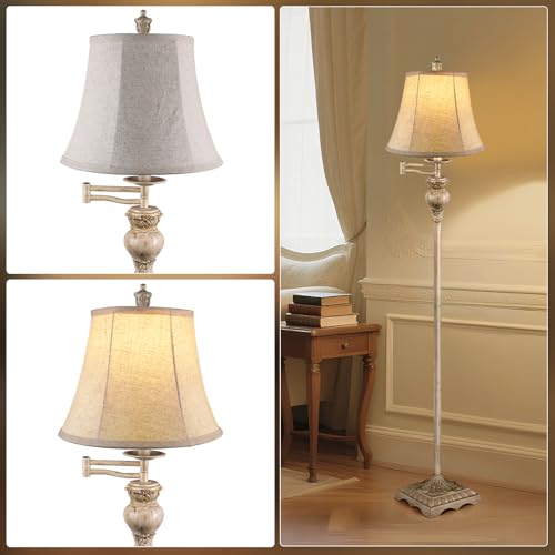 PARTPHONER Vintage Floor Lamps for Living Room,Traditional 350° Adjustable Swing Arm Farmhouse Floor Lamp for Bedroom, Rustic Standing Lamp Pole Lamps for Reading, Home Décor and Office, White - Image 3