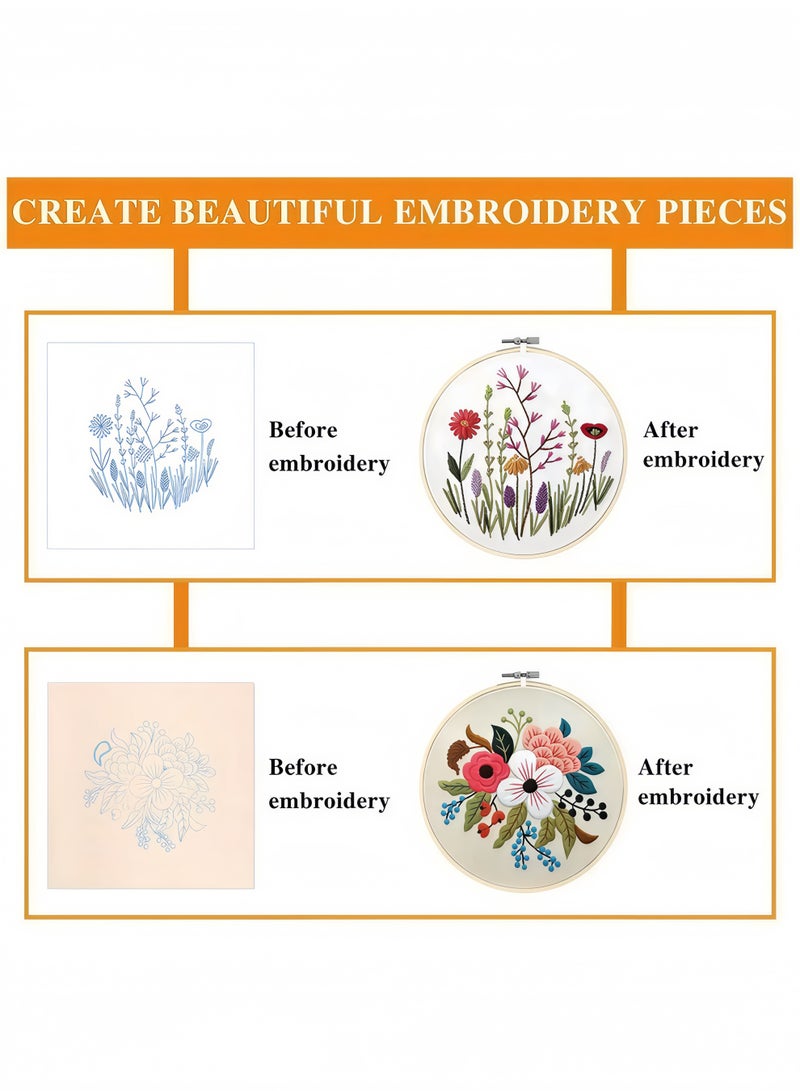 كاست ويف 4 مجموعات من أدوات التطريز للمبتدئين، مجموعات غرز متقاطعة مع نمط مختوم، مجموعة أدوات التطريز المبتدئة تتضمن 1 حلقات تطريز خشبية، مجموعة إبر ملونة للبالغين - Image 4