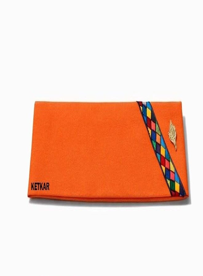 KETKAR Cotton Uttarakhand Pahadi Topi with Brahmakamal Design | Traditional Himachali Cap for Men | Soft Comfortable Ethnic Wear for Festivals (Set of 1)_Orange - Image 2