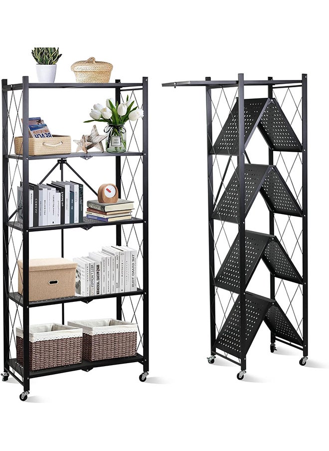 SKY-TOUCH Sky-Touch Foldable Storage Shelves 5 Tier, Scratch Resistant, Storage Racks Kitchen Cabinet, Shelf Storage Multipurpose Rack For Living Room Bedroom Kitchen Garage Easy Assembly Black, 160x70x35cm  - Image 1