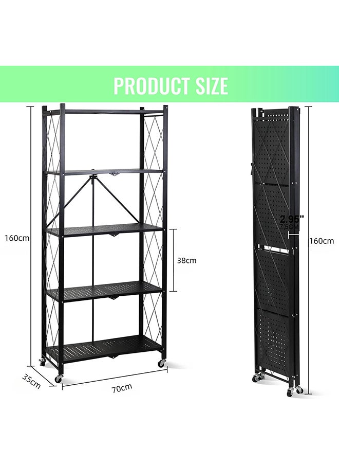 SKY-TOUCH Sky-Touch Foldable Storage Shelves 5 Tier, Scratch Resistant, Storage Racks Kitchen Cabinet, Shelf Storage Multipurpose Rack For Living Room Bedroom Kitchen Garage Easy Assembly Black, 160x70x35cm  - Image 3